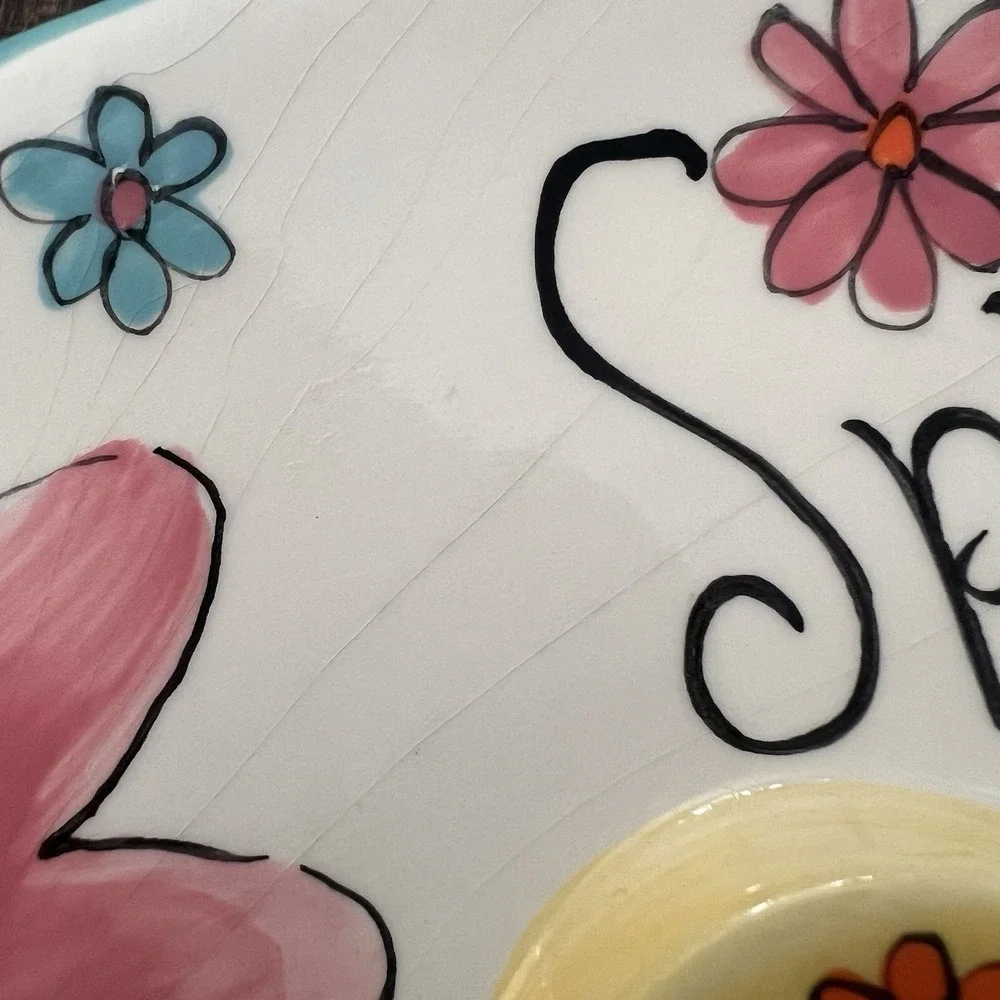 Cracker Barrel Ceramic Easter Egg Plate‎ Bunny Flowers 'Spring Has Sprung 13x10